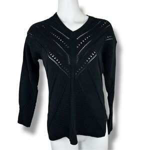 WynneLayers Engineered Pointelle Stitch Sweater Black XXS 100% Cotton